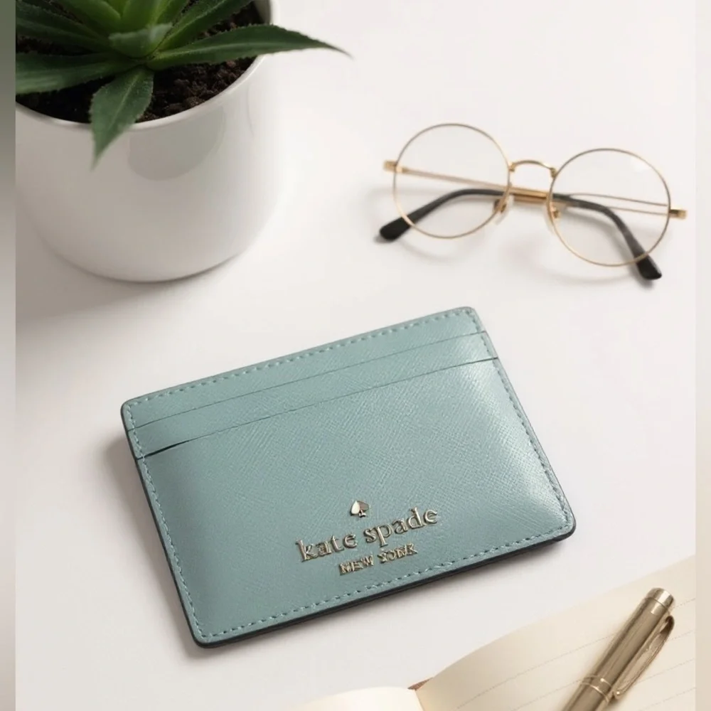 Kate Spade Madison‎ Small Slim Card Holder Blue Glow Saffiano Leather pre loved